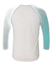 Load image into Gallery viewer, Tahiti Blue Sleeves/ Heather White Body — back · rembg