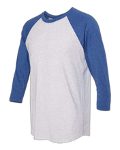 Load image into Gallery viewer, Vintage Royal Sleeves/ Heather White Body — side · rembg