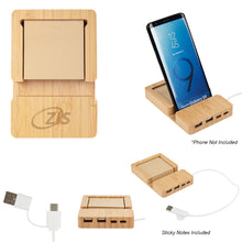 Load image into Gallery viewer, Bamboo Multi-Port Hub With Phone Holder &amp; Sticky Notes
