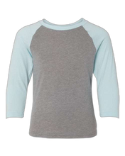 Load image into Gallery viewer, Ice Blue Sleeves/ Dark Heather Grey Body — front · rembg
