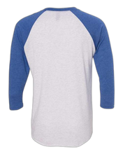 Load image into Gallery viewer, Vintage Royal Sleeves/ Heather White Body — back · rembg
