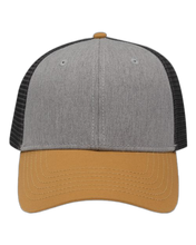 Load image into Gallery viewer, Heather Grey/ Charcoal/ Vegas Gold — front · rembg
